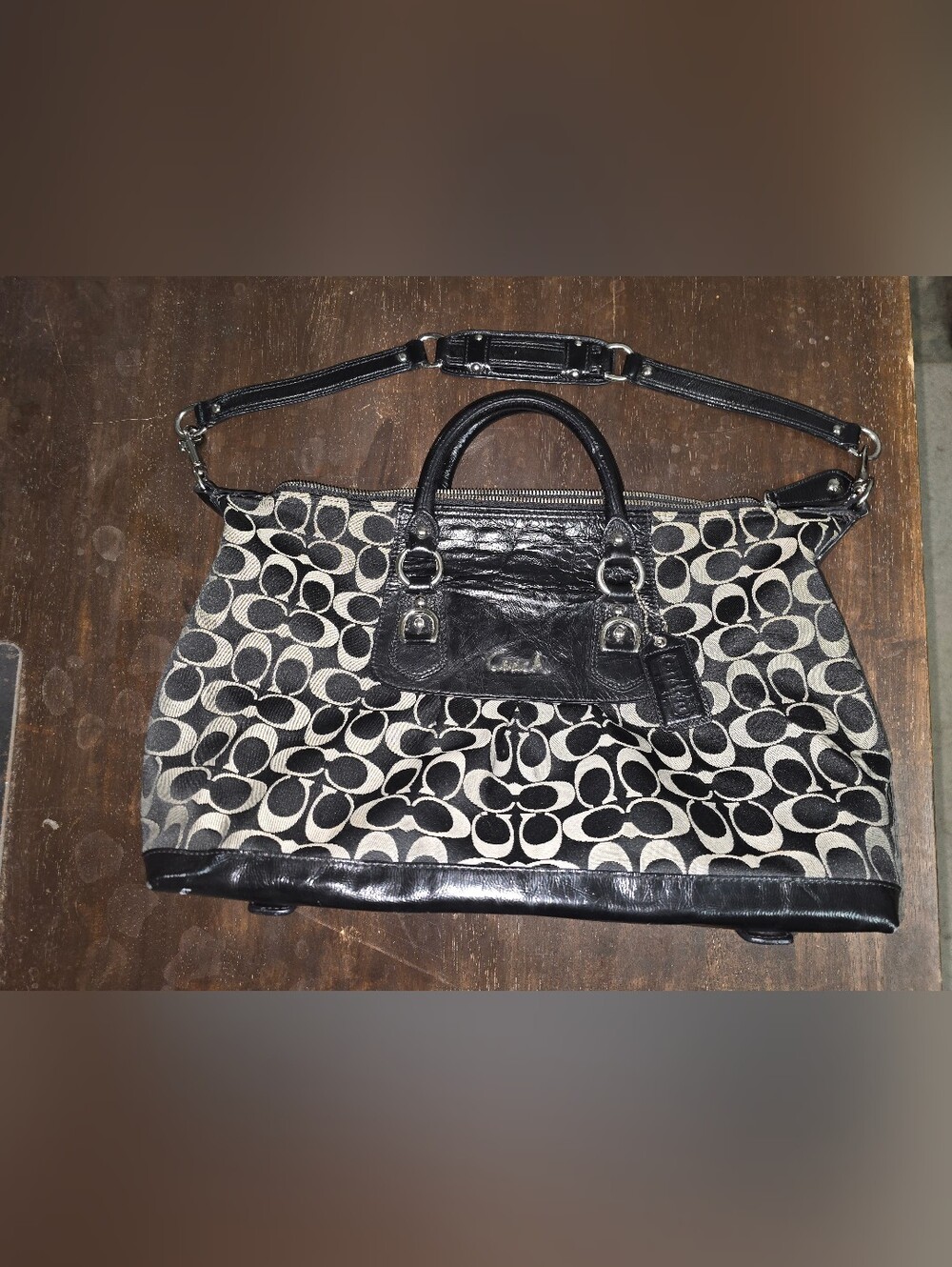 Coach Ashley Satchel Sateen Fabic, Patent Leather Trim - Picture 7 of 8